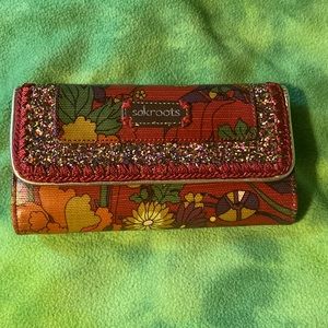 Sakroots Wallet.  Red, Flowers and BLING
